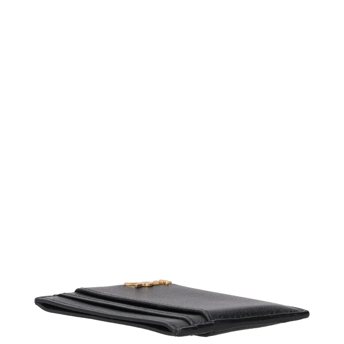 SAINT LAURENT Womens Tiny Monogramme Card Holder Black Gold One Size RRP 190 — View 2