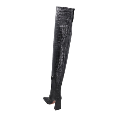 AMINA Womens Marine 95 High Heel Square Toe Thigh High Boot Croc UK 5 RRP 1650 — View 5