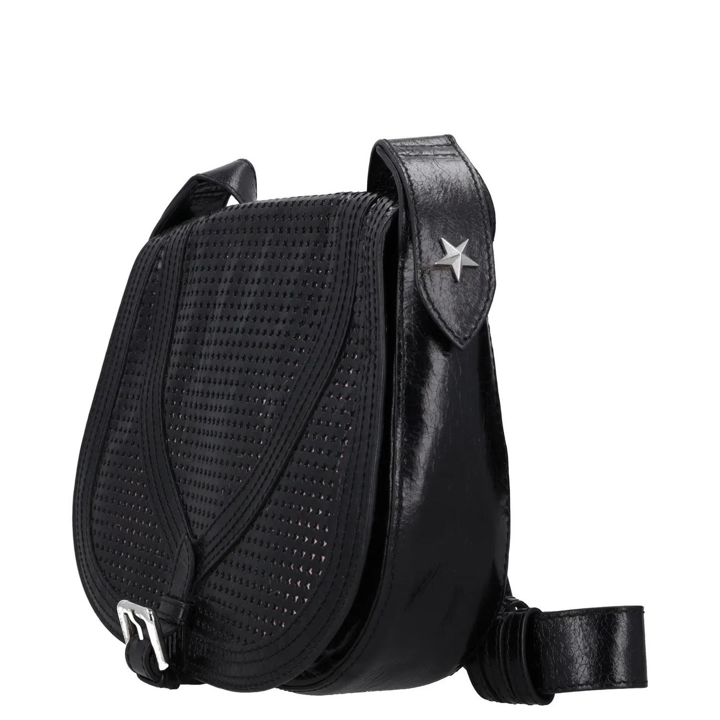 JUST CAVALLI Womens Saddle Handbag Black Leather Silver Buckle Closure M RRP 300 — View 2