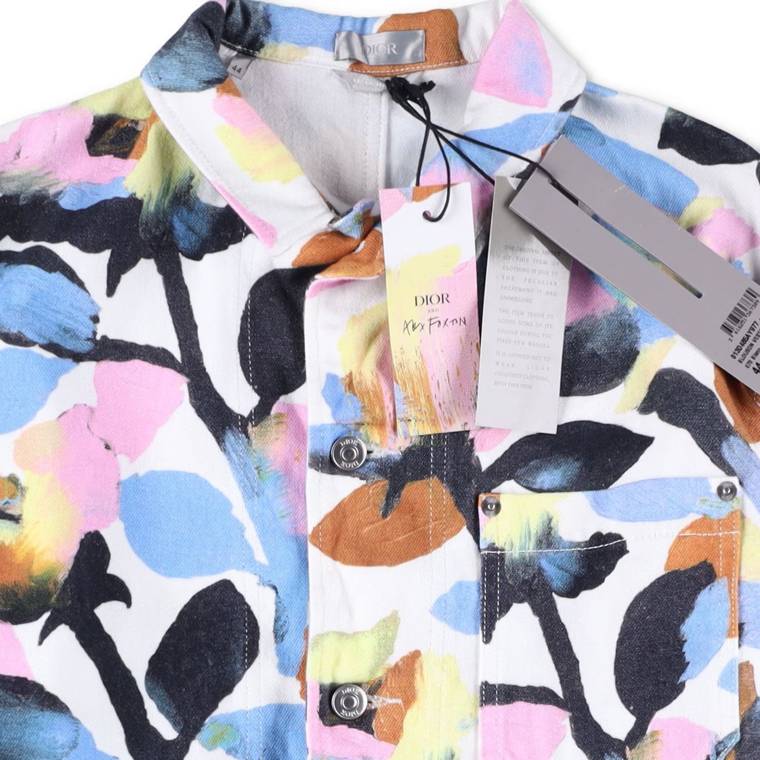 DIOR HOMME Mens Floral Denim Jacket Buttoned Collared Multicoloured 44 RRP 1300 — View 7
