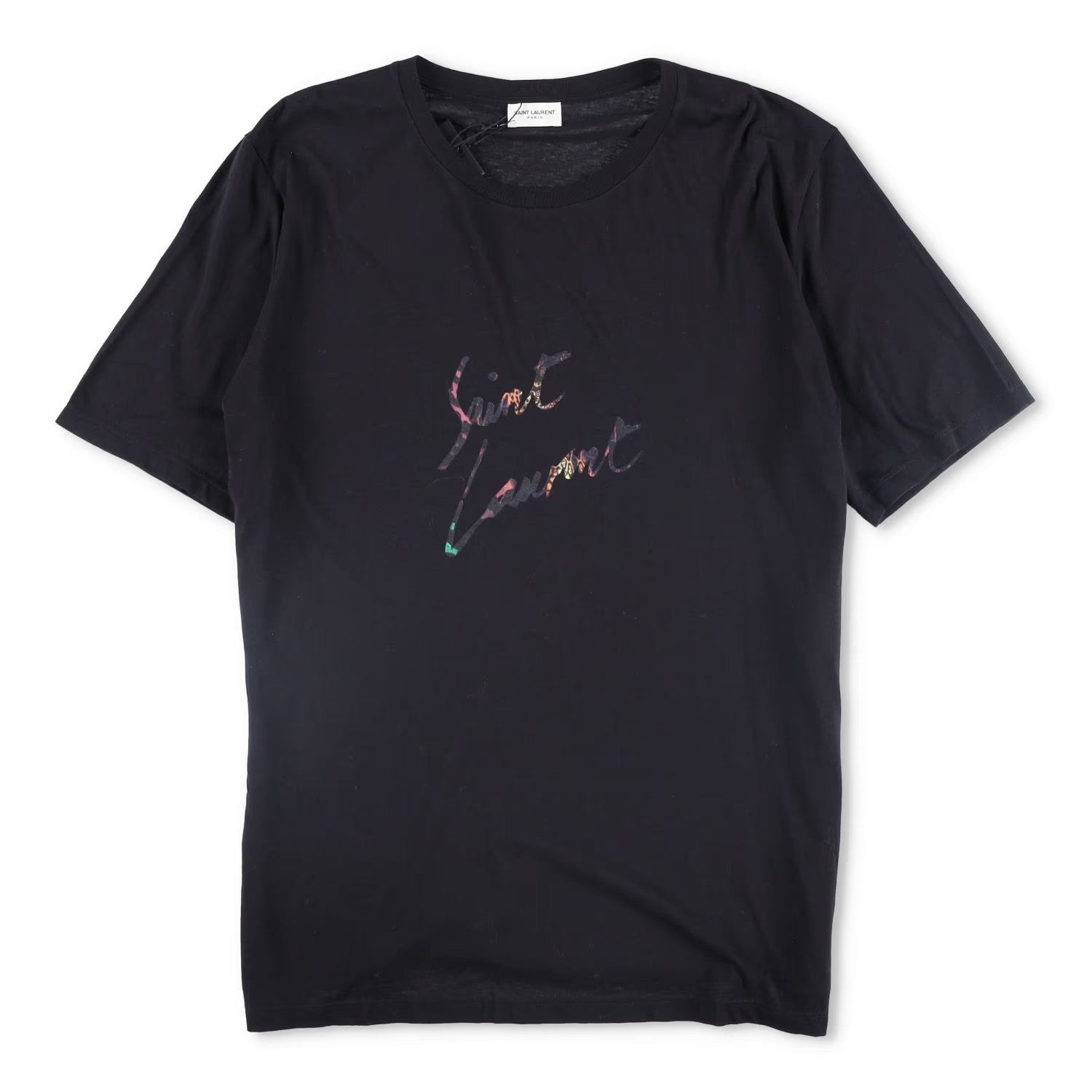 SAINT LAURENT Mens T-Shirt Cotton Black Logo Crew Neck Size XL RRP 400