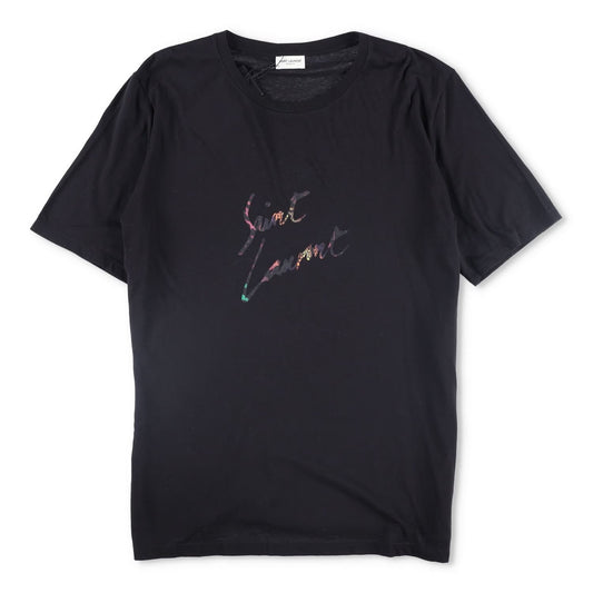 SAINT LAURENT Mens T-Shirt Cotton Black Logo Crew Neck Size XL RRP 400