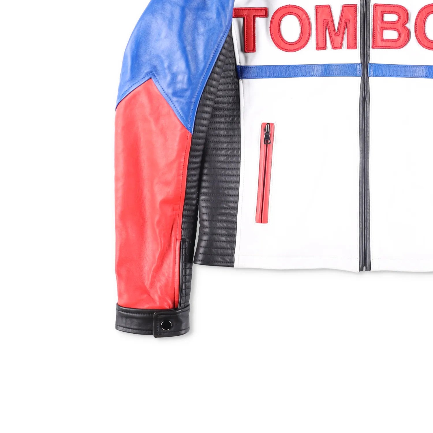 TOM BOY BY FILLES PAPA Mens Leather Jacket Black White Red Blue Size M RRP 700 — View 3