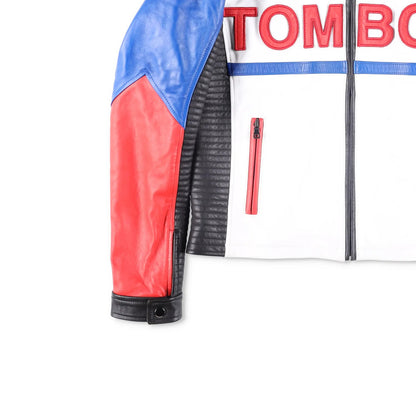 TOM BOY BY FILLES PAPA Mens Leather Jacket Black White Red Blue Size M RRP 700 — View 3