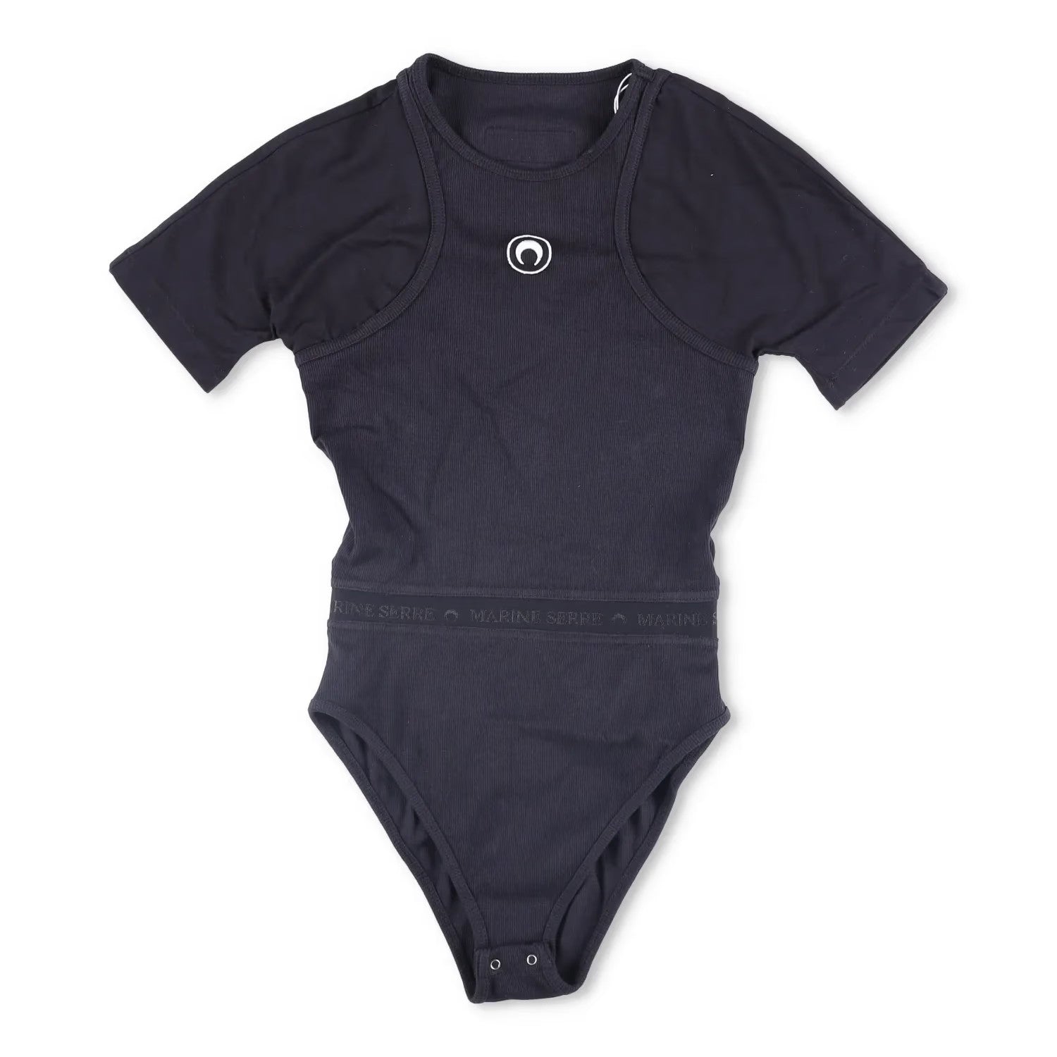 MARINE SERRE Organic Cotton Rib 2X2 Body Black Bodysuits Size XS RRP 260