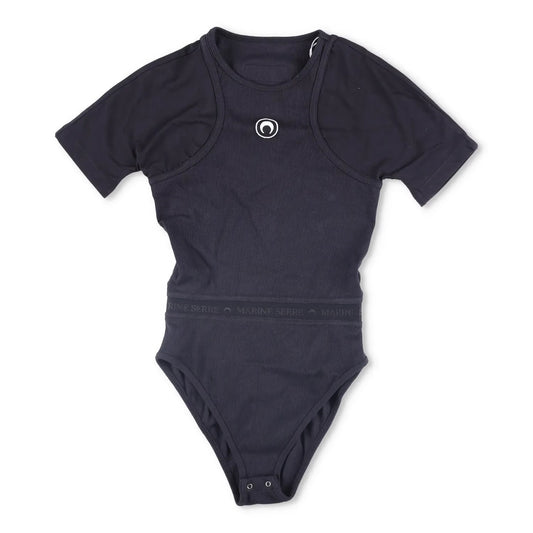 MARINE SERRE Organic Cotton Rib 2X2 Body Black Bodysuits Size XS RRP 260