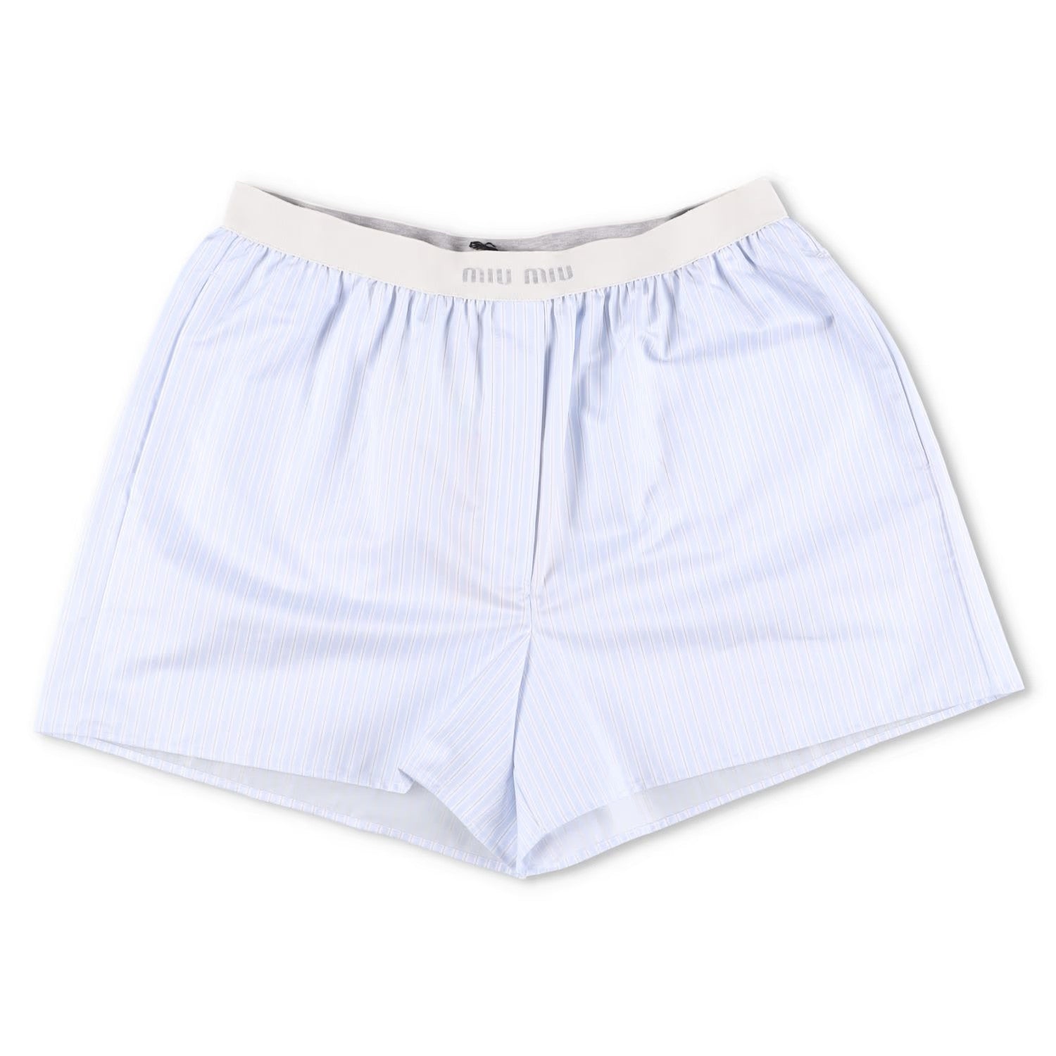 MIU MIU Womens Shorts Cotton Striped Blue White Flat Front Size 1 RRP 1050