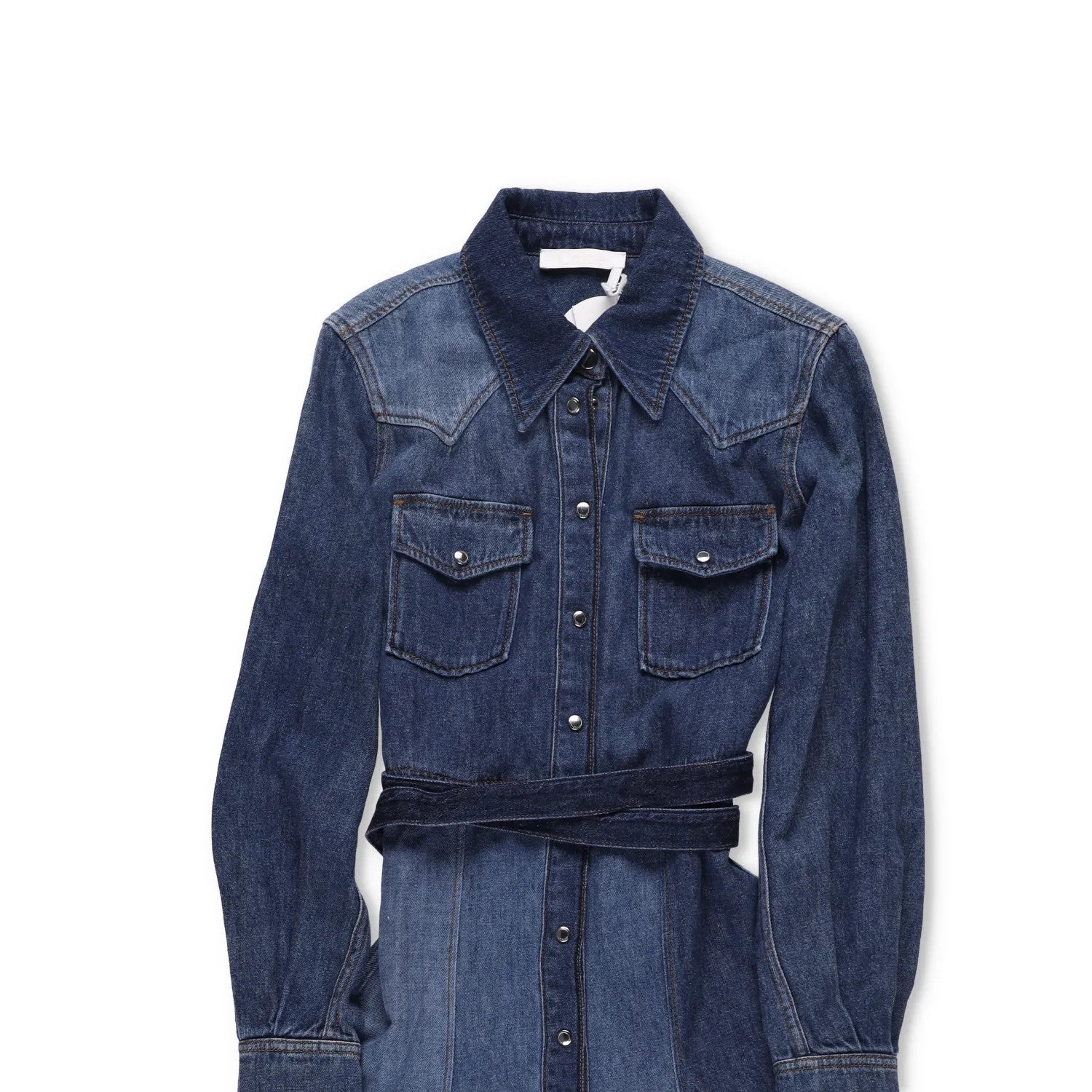 CHLOE Womens Denim Midi Dress Long Sleeve Button Front Dark Blue Size 34 RRP1305 — View 2