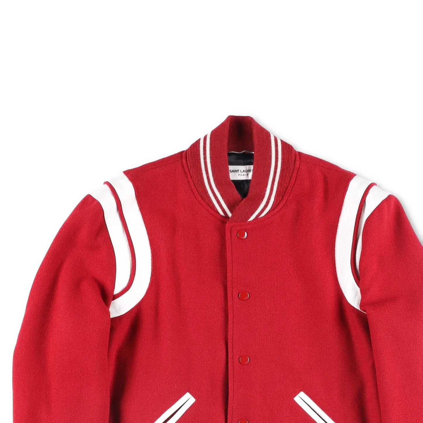 SAINT LAURENT Womens Varsity Jacket Red White Wool Snap Closure Size 48 RRP 2000 — View 2
