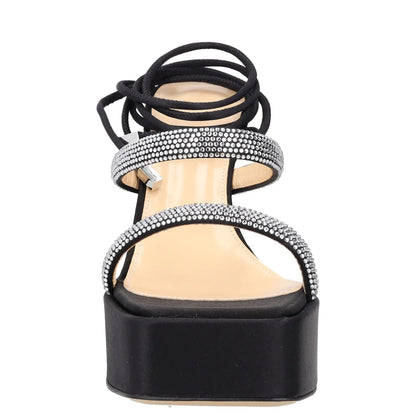 MACH & MACH Womens Platform Heels Black Rhinestone Strappy Open Toe UK 7 RRP 600 — View 2