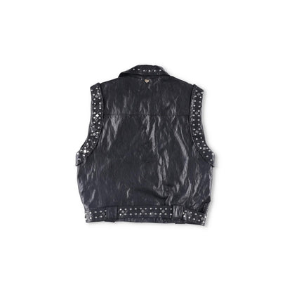TWINSET Womens Sleevless Leather Biker Jacket Black Studded Size 42 RRP 300 — View 5