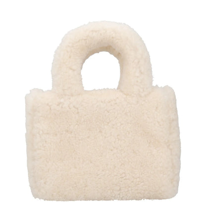 AMINA MUADDI Womens Handbag White Plush Shearling Top Handle S RRP 650 — View 4