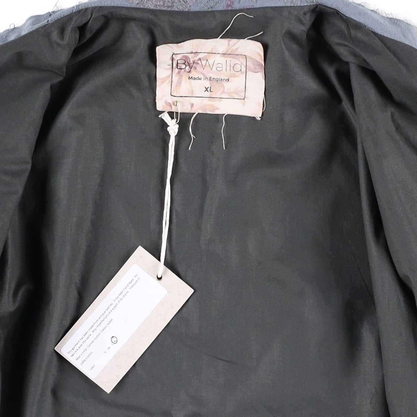 BY WALID Mens Bomber Jacket Blue Cotton Embroider Floral Band Collar XL RRP 1500 — View 8