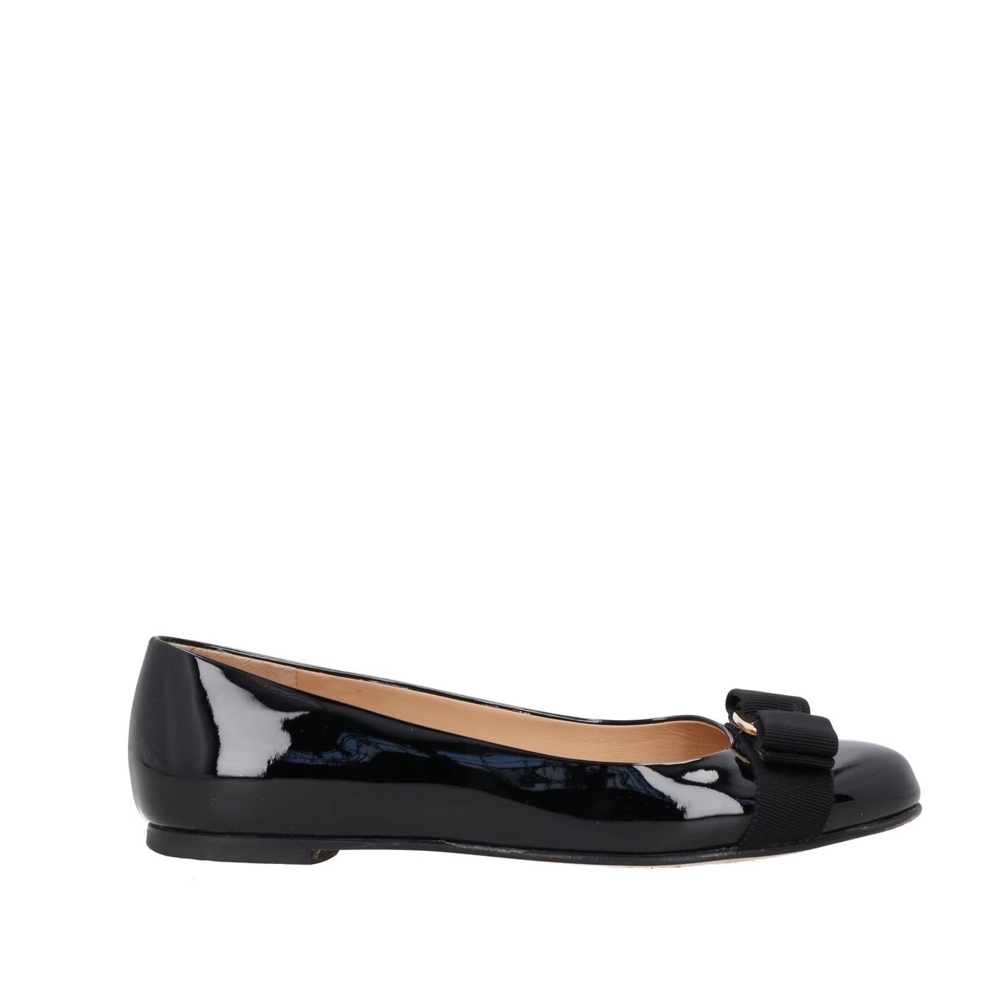 SALVATORE FERRAGAMO Womens Varina Ballet Pumps Patent Leather Black UK 3 RRP 583