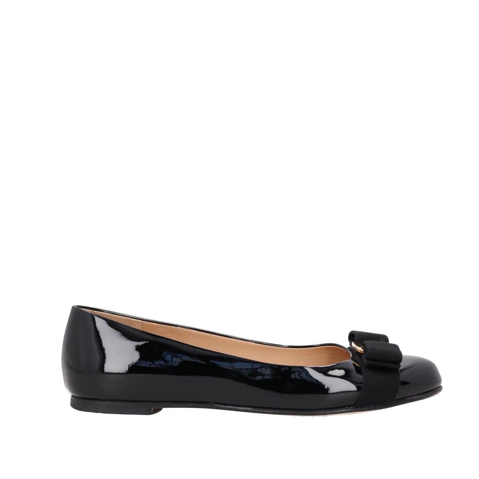 SALVATORE FERRAGAMO Womens Varina Ballet Pumps Patent Leather Black UK 3 RRP 583