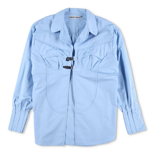 SINEAD O'DWYER Womens Pyjama Shirt Blue Button-Up Cotton Buckle Toggle 10 RRP755