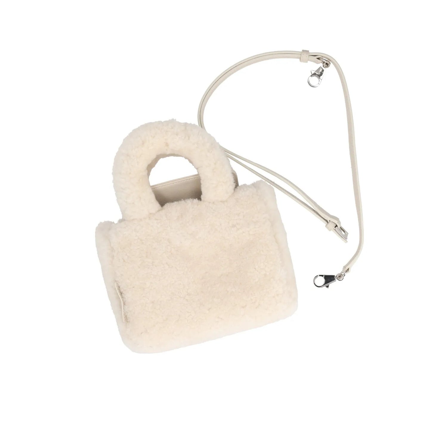AMINA MUADDI Womens Handbag White Plush Shearling Top Handle S RRP 650 — View 12