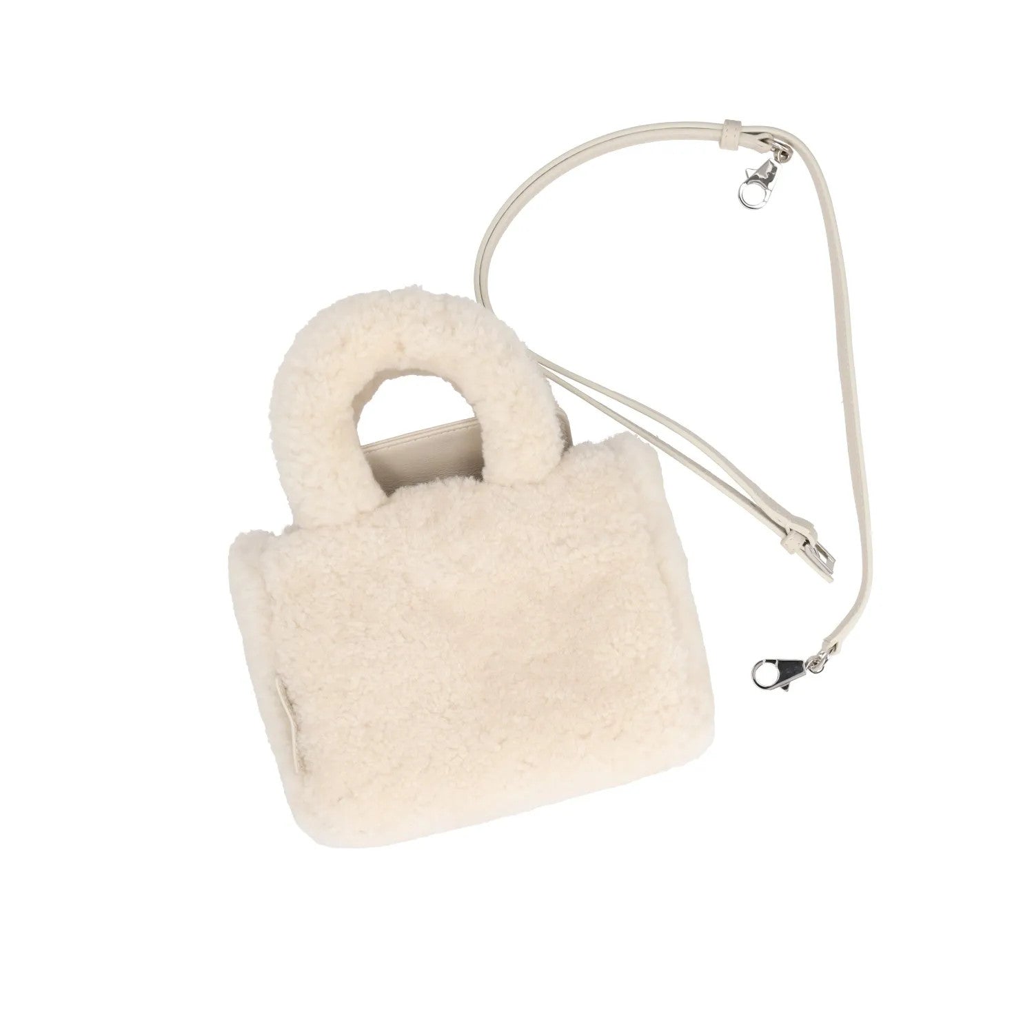 AMINA MUADDI Womens Handbag White Plush Shearling Top Handle S RRP 650 — View 12