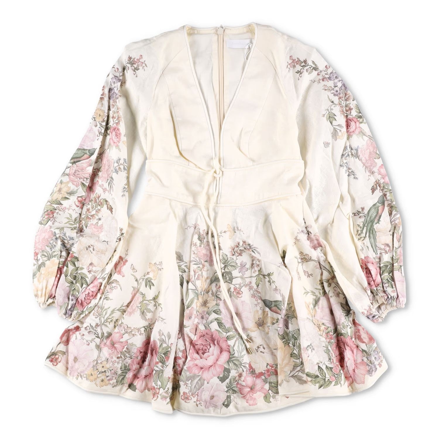 ZIMMERMANN Womens Waverly La Plunge Floral Print Mini Dress Cream UK10 RRP 775