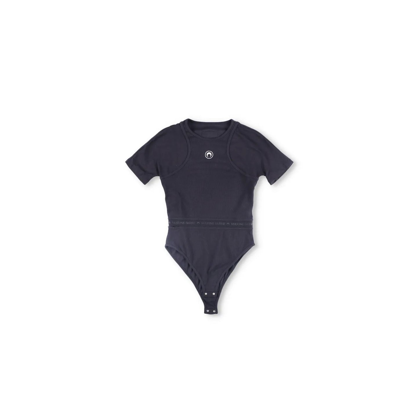 MARINE SERRE Womens Organic Cotton Rib 2X2 One-Piece Bodysuit Black L RRP 260 — View 5