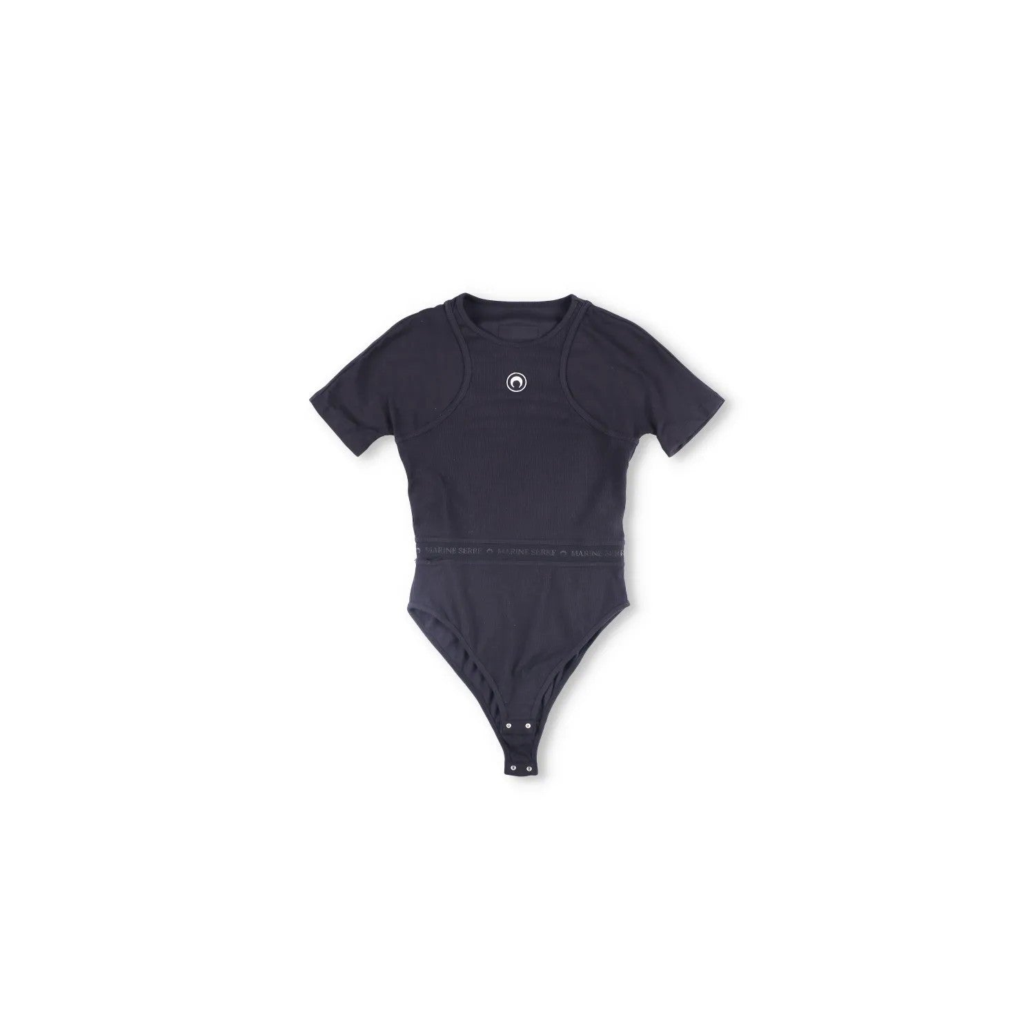 MARINE SERRE Womens Organic Cotton Rib 2X2 One-Piece Bodysuit Black L RRP 260 — View 5