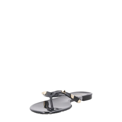 VALENTINO Womens Rockstud Black PVC Flat Sandals Gold Studs Open Toe EU35 RRP380 — View 3