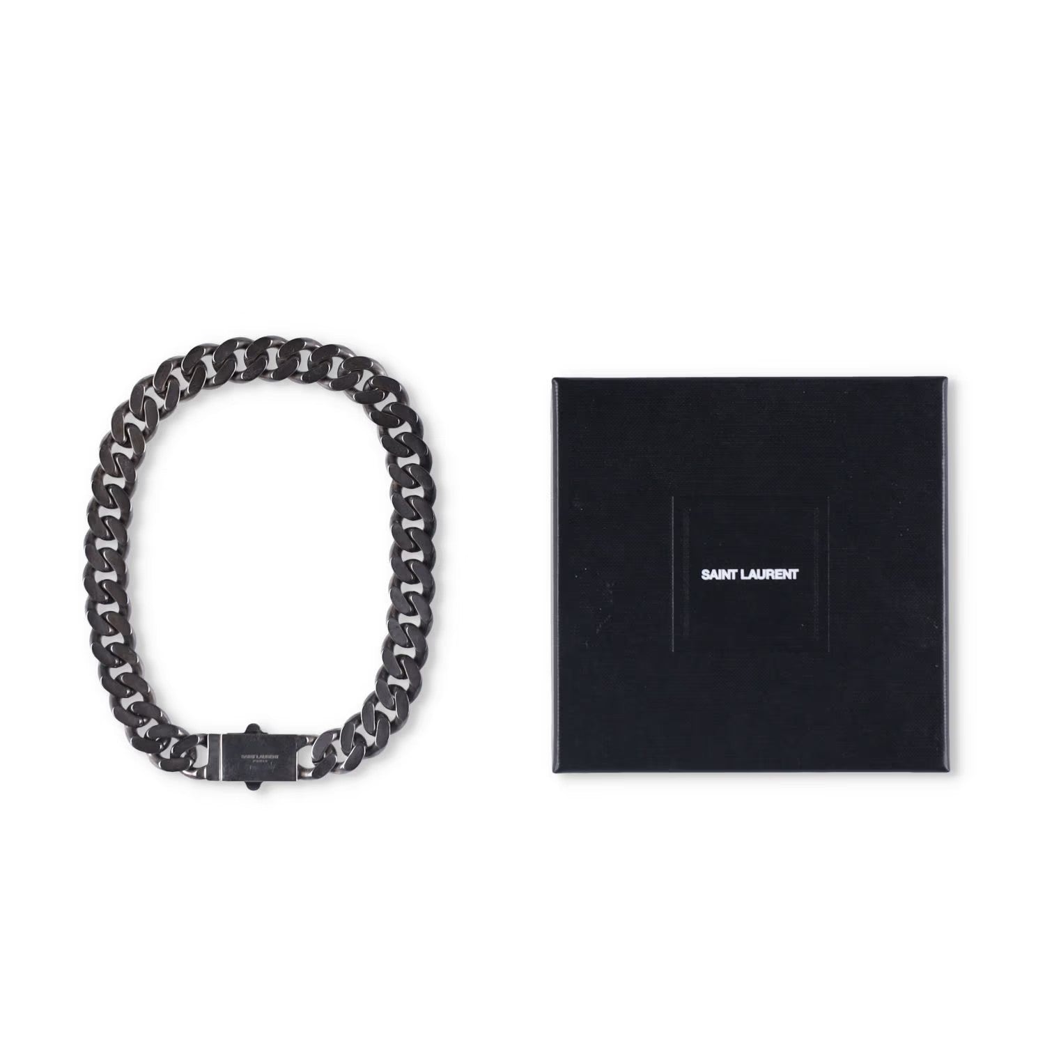 SAINT LAURENT Silver Chunky Chain Necklace Curb Push Lock Size M RRP 545 — View 6