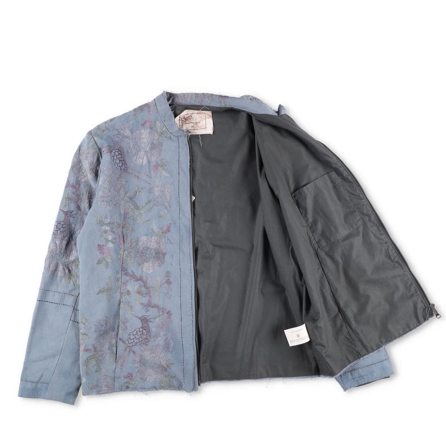 BY WALID Mens Bomber Jacket Blue Cotton Embroider Floral Band Collar XL RRP 1500 — View 5