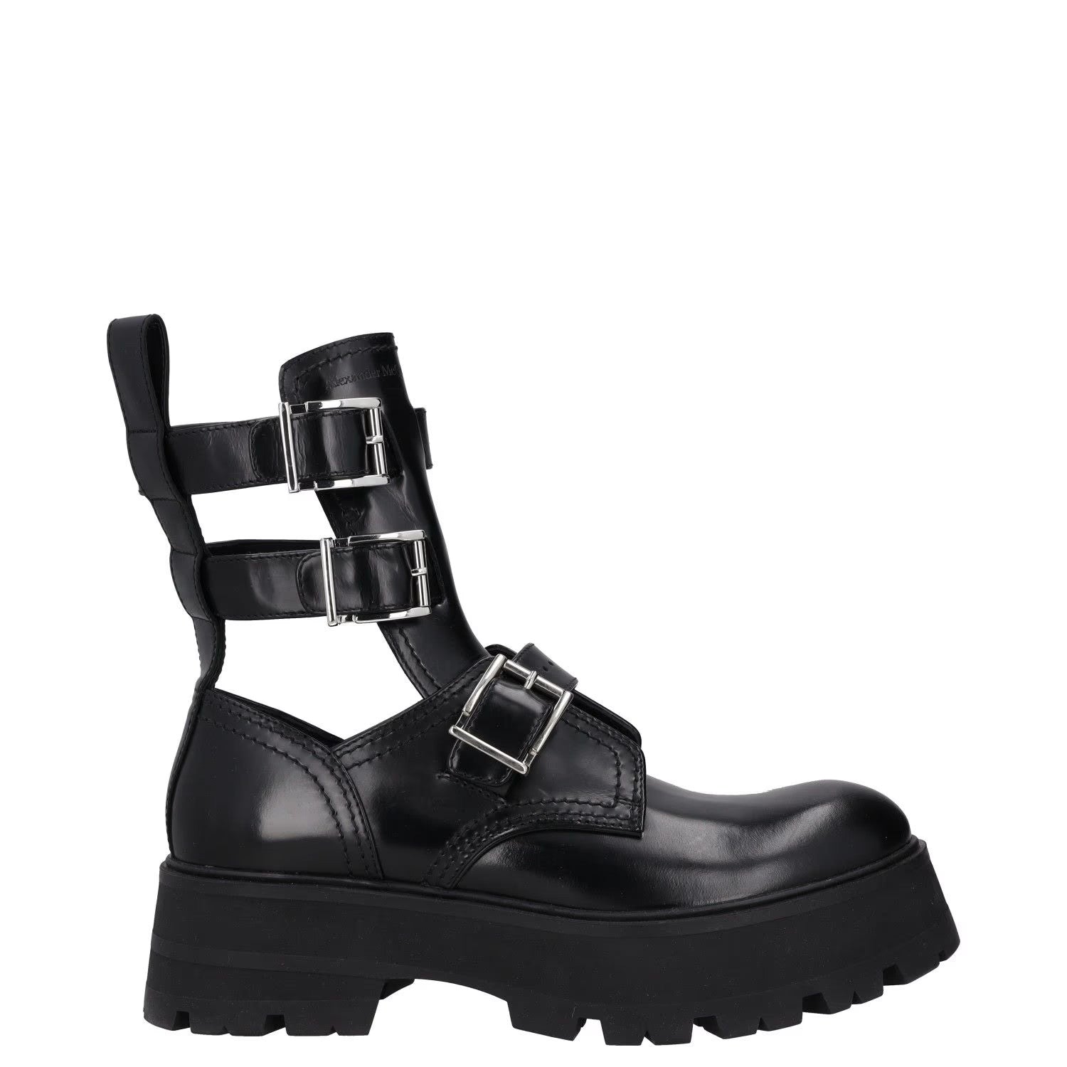 ALEXANDER MCQUEEN Womens Boots Platform Ankle Straps Black Leather UK 8 RRP 450