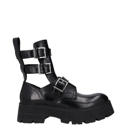 ALEXANDER MCQUEEN Womens Boots Platform Ankle Straps Black Leather UK 8 RRP 450