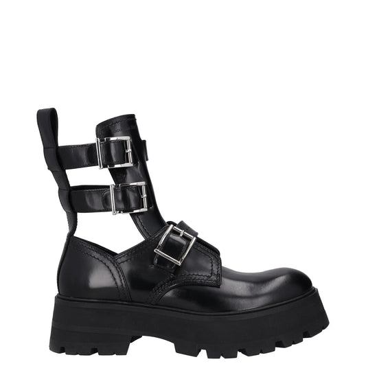 ALEXANDER MCQUEEN Womens Boots Platform Ankle Straps Black Leather UK 8 RRP 450