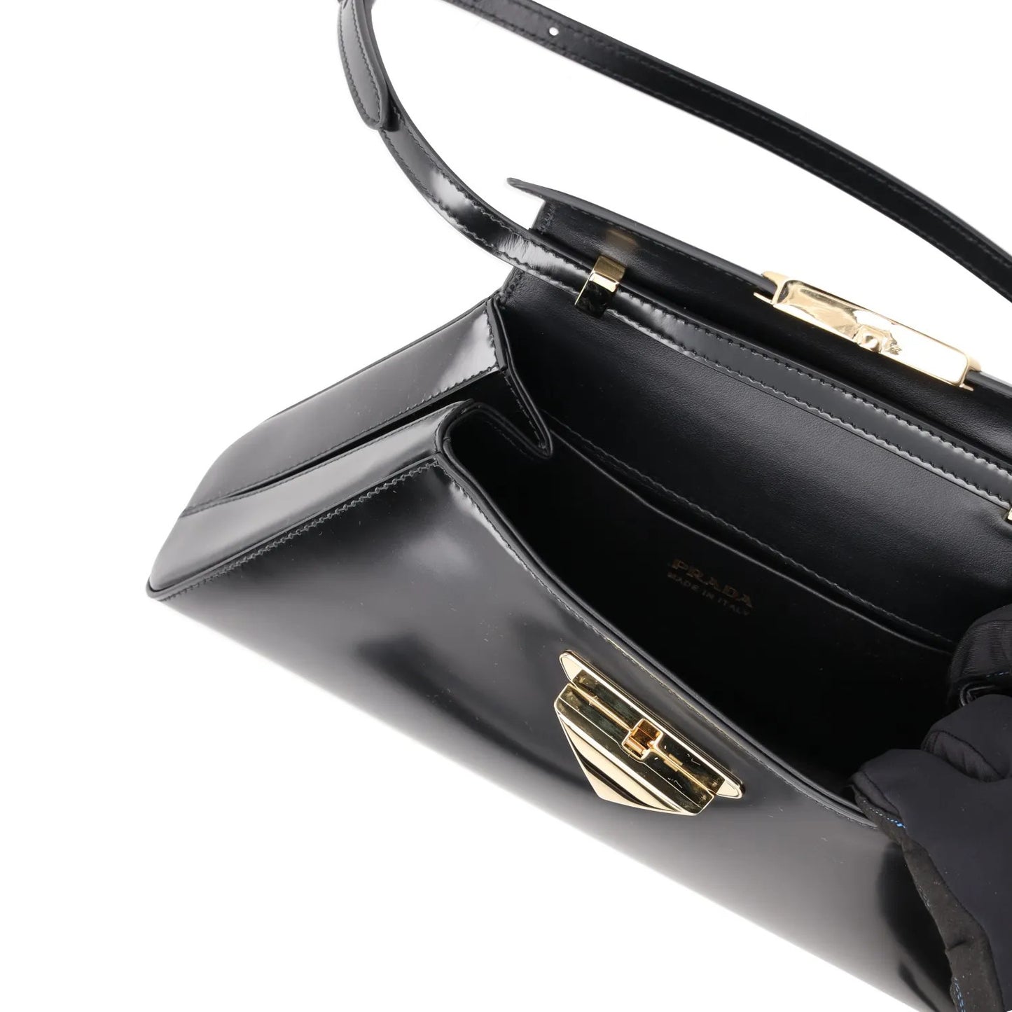 PRADA Womens Spazzolato Brushed Leather Shoulder Bag Black Size M RRP 2650 — View 12