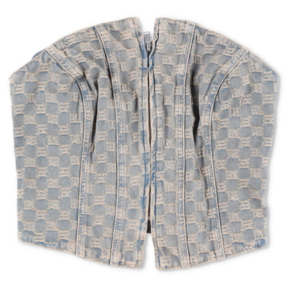 MISBHV Womens Jacquard Denim Monogram Corset Top Blue Cotton Size XL RRP 285