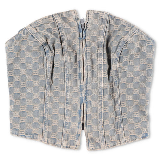MISBHV Womens Jacquard Denim Monogram Corset Top Blue Cotton Size XL RRP 285