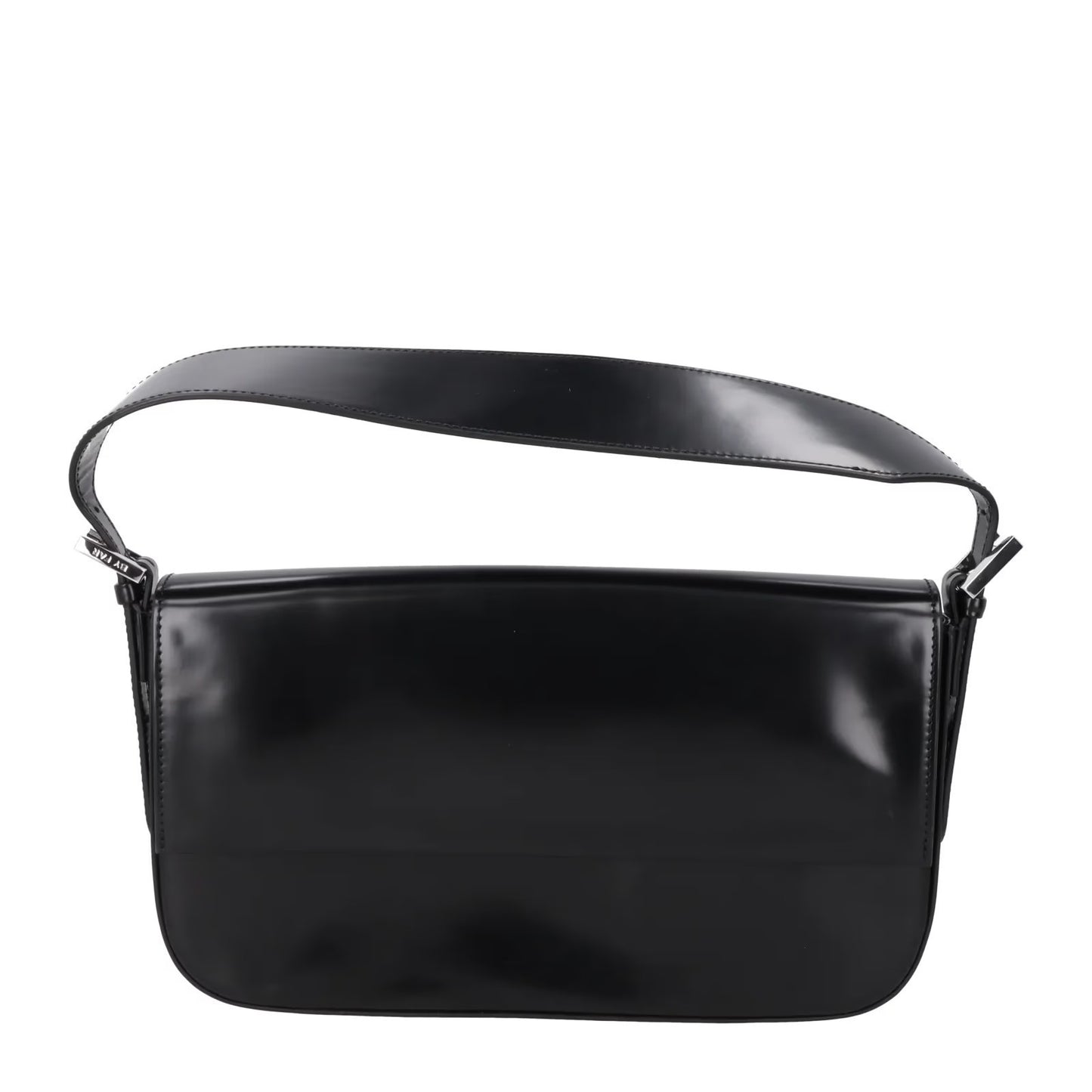 BY FAR Womens Manu Shoulder Bag Semi Patent Leather Black Silver OS RRP 410