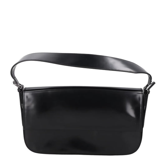 BY FAR Womens Manu Shoulder Bag Semi Patent Leather Black Silver OS RRP 410