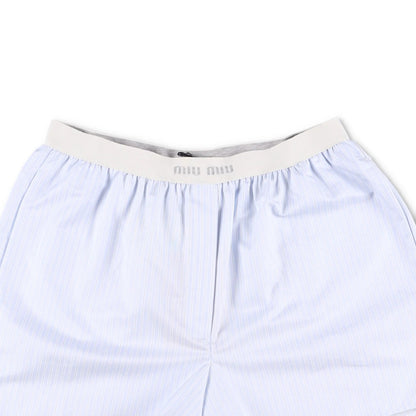 MIU MIU Womens Shorts Cotton Striped Blue White Flat Front Size 1 RRP 1050 — View 2