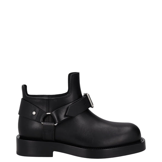 BURBERRY Mens Saddle Mini Ankle Boot Black Leather Buckle Round Toe UK10 RRP1390