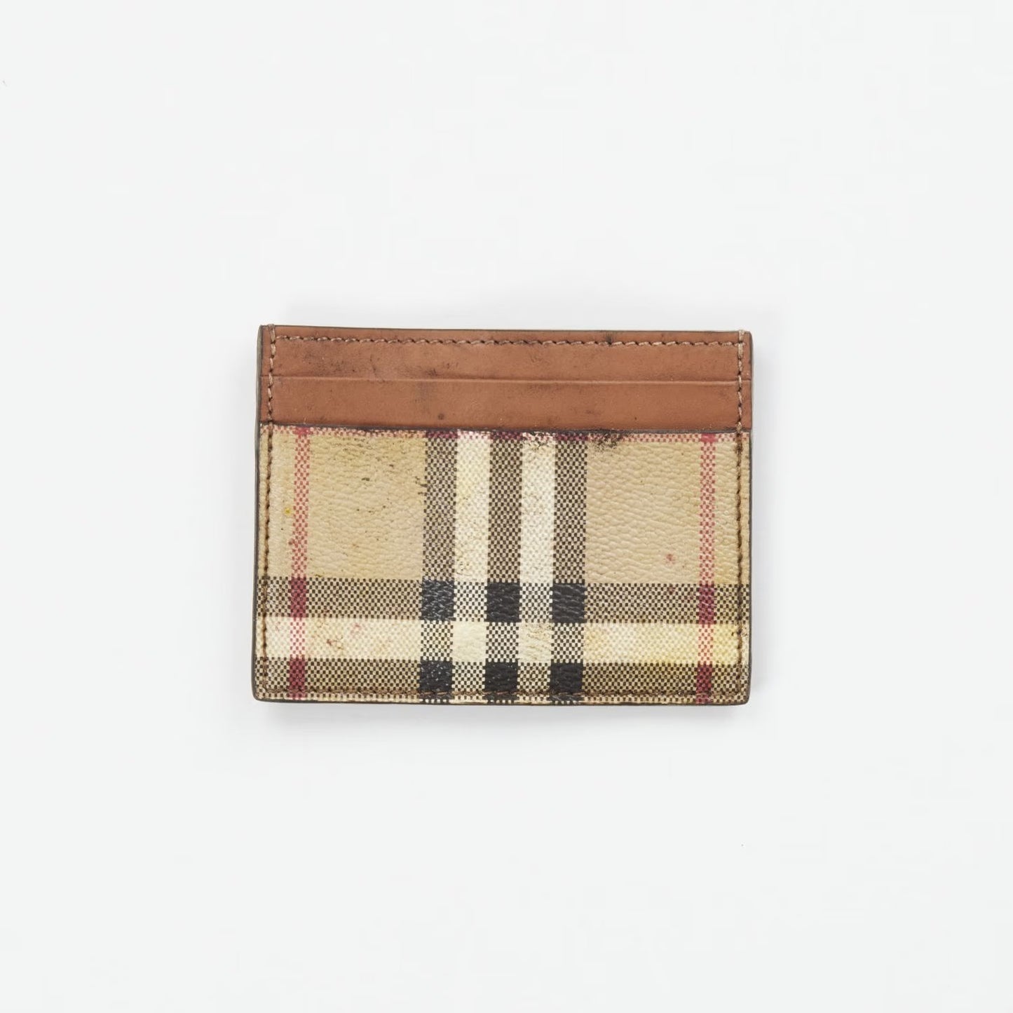 BURBERRY Womens Sandon Card Holer Check Pattern Beige Leather One Size RRP 180