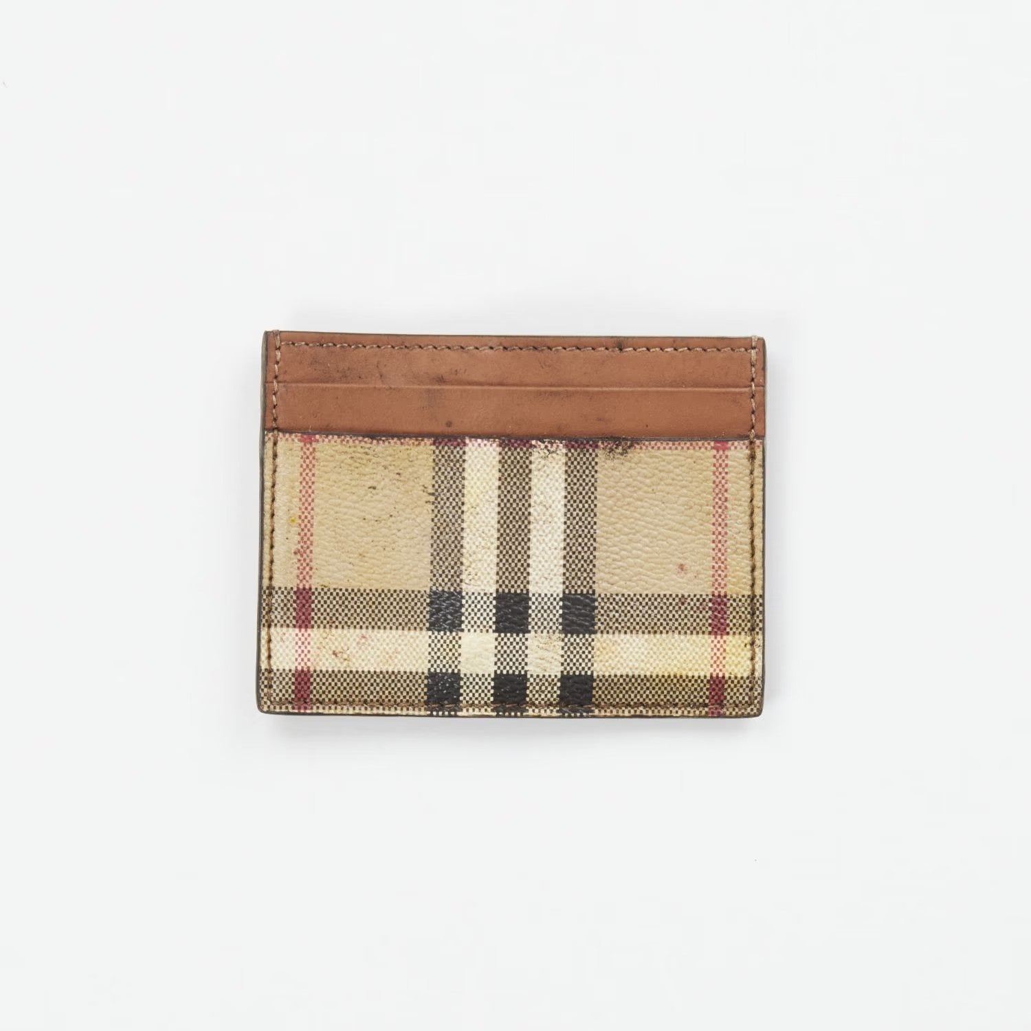 BURBERRY Womens Sandon Card Holer Check Pattern Beige Leather One Size RRP 180