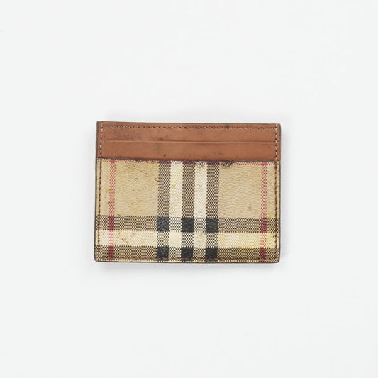 BURBERRY Womens Sandon Card Holer Check Pattern Beige Leather One Size RRP 180