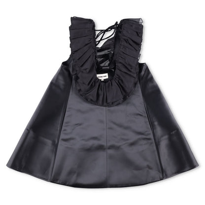 Shushu-Tong Womens Dress Mini Black Satin Ruffle Tie Sleeveless Round 6 RRP 800