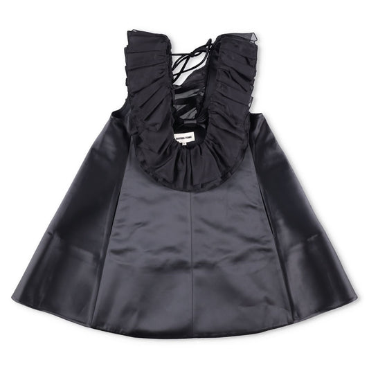 Shushu-Tong Womens Dress Mini Black Satin Ruffle Tie Sleeveless Round 6 RRP 800