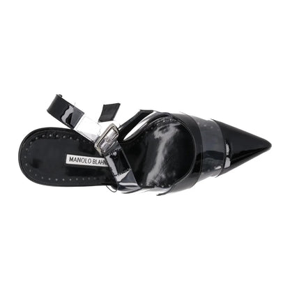 MANOLO BLAHNIK Uxra 105 Black Leather Point Toe Slingback Heel Pumps UK7 RRP960 — View 7