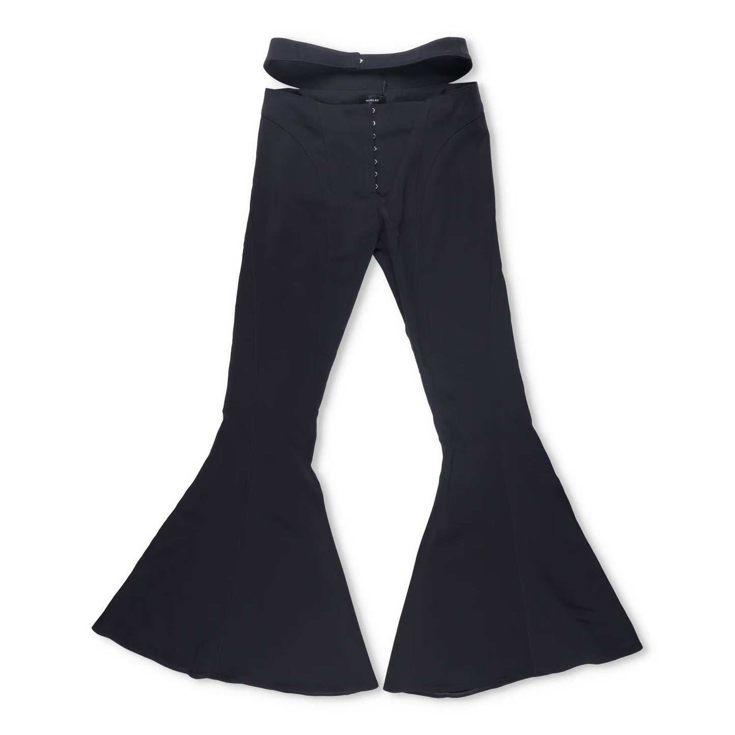 MUGLER Womens Flared Trousers Black Button Flat Front Size 42 RRP 1195