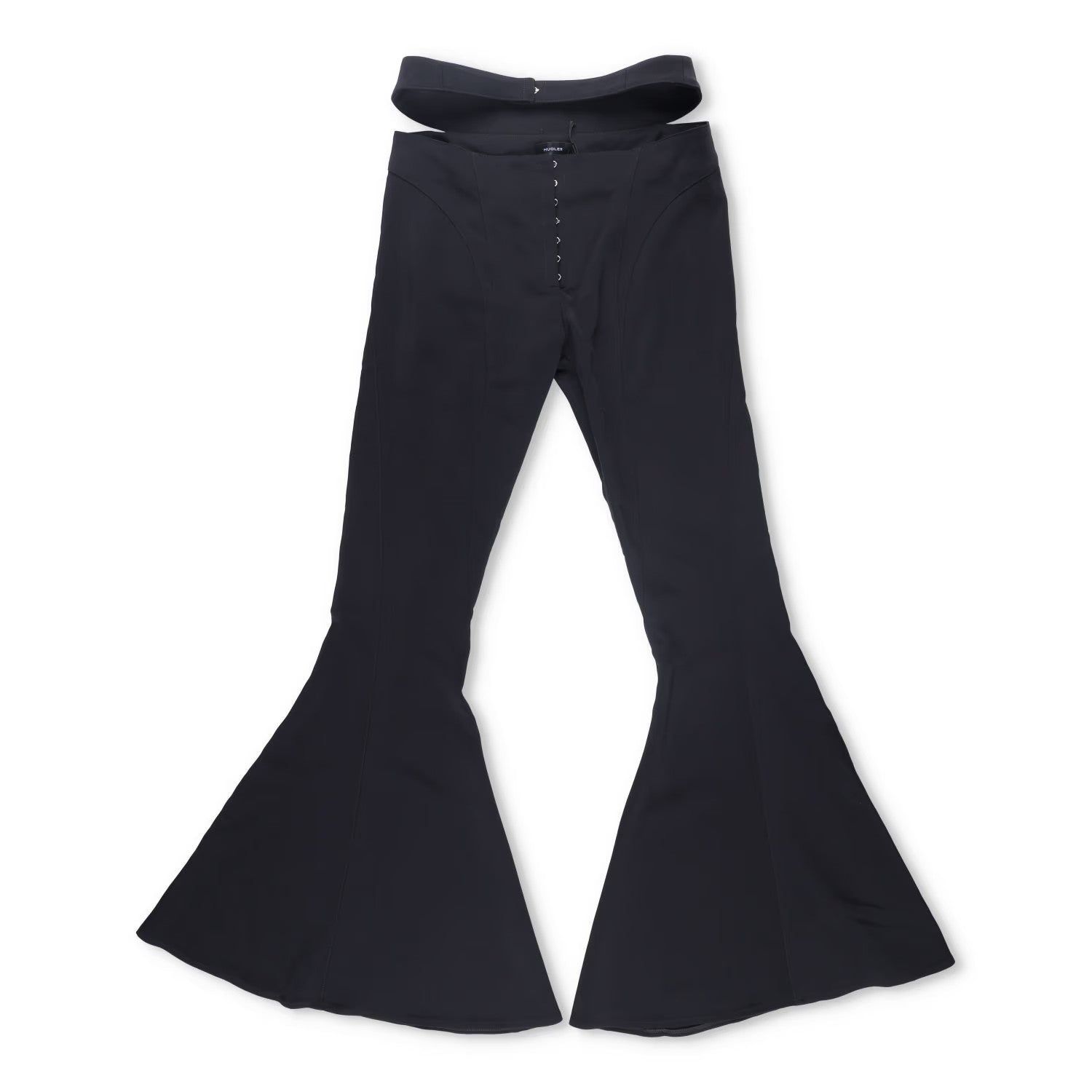 MUGLER Womens Flared Trousers Black Button Flat Front Size 42 RRP 1195