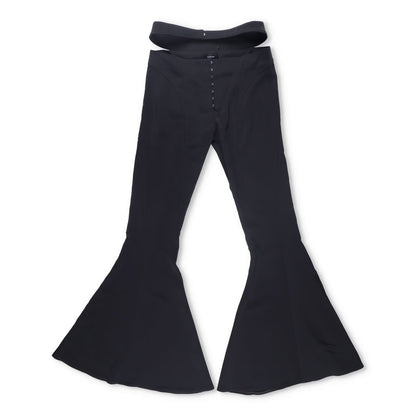 MUGLER Womens Flared Trousers Black Button Flat Front Size 42 RRP 1195