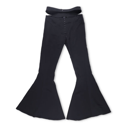 MUGLER Womens Flared Trousers Black Button Flat Front Size 42 RRP 1195