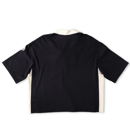 MONCLER Womens Polo W Logo Badge On Short Sleeve Collared Black White L RRP 330 — View 10