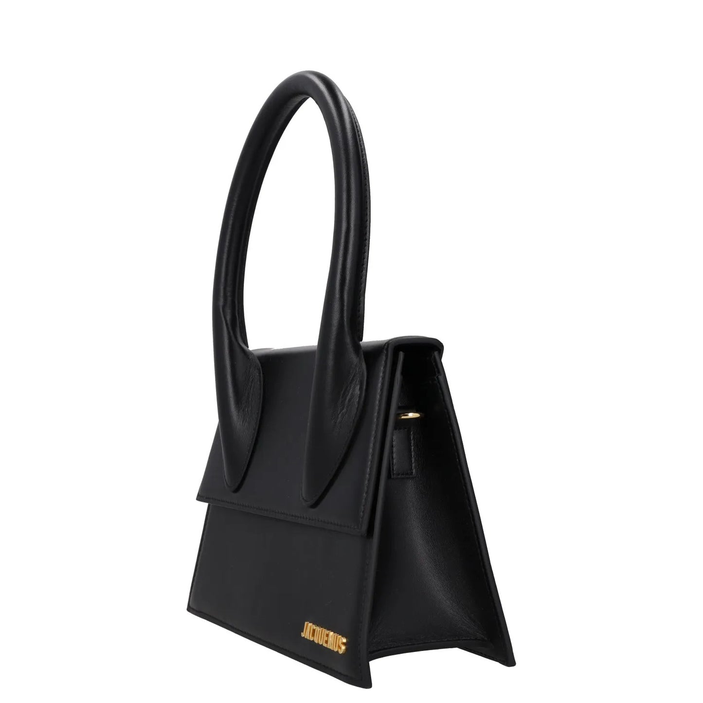 JACQUEMUS Womens Top Handle Bag Black Leather Flap Closure Gold Logo OS RRP 640 — View 2